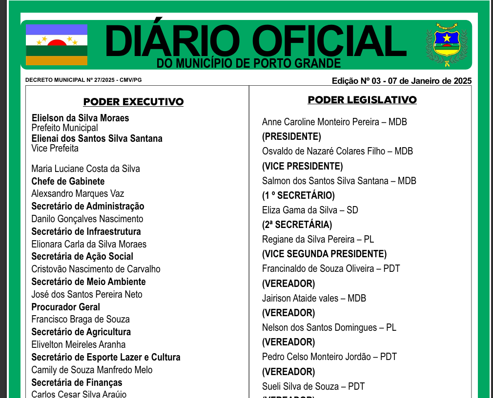DIÁRIO OFICIAL - EDIÇÃO 03 - 07 DE JANEIRO DE 2025